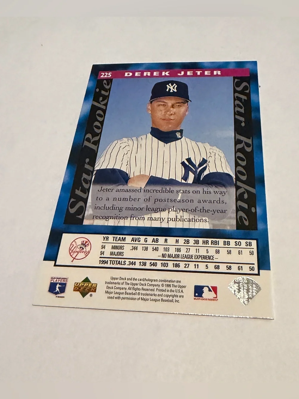 Derek Jeter 1995 RC Rookie Upper Deck Baseball Card #225 Vintage Collectible